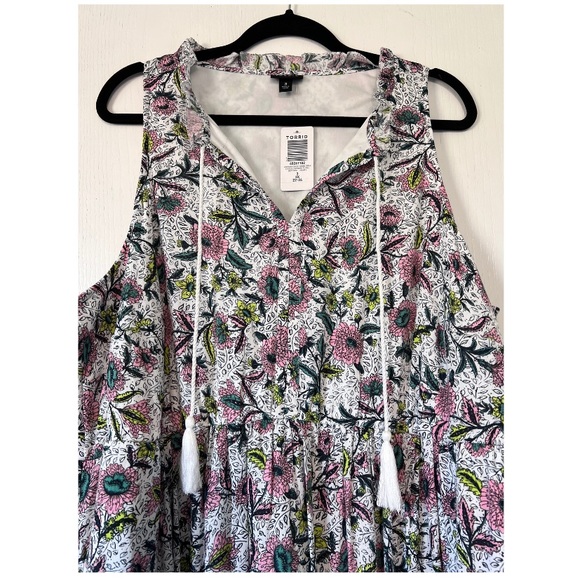 Midi Wash Gauze Chessie Linework Floral Tiered Dress - Picture 7 of 8